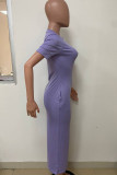 Purple Casual Street Solid Patchwork Pocket O Neck Long Dresses