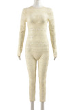 Apricot Street Solid Patchwork See-through Backless O Neck Skinny Rompers