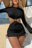 Milky Sportswear Solid Hollowed Out Patchwork See-through 3 Piece Sets(With Paddings)