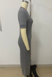 Purple Casual Street Solid Patchwork Pocket O Neck Long Dresses