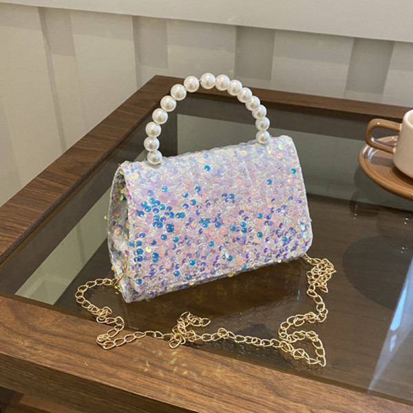 Cream White Celebrities Elegant Solid Sequins Chains Bags