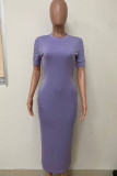 Purple Casual Street Solid Patchwork Pocket O Neck Long Dresses