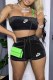 Black Casual Print Letter Strapless Sleeveless Two Pieces