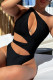 Black Sportswear Solid Hollowed Out Patchwork Swimwears(With Paddings)