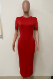 Purple Casual Street Solid Patchwork Pocket O Neck Long Dresses