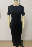 Purple Casual Street Solid Patchwork Pocket O Neck Long Dresses