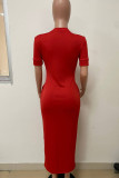 Purple Casual Street Solid Patchwork Pocket O Neck Long Dresses
