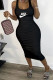 Black Casual Print Letter U Neck One Step Skirt Dresses