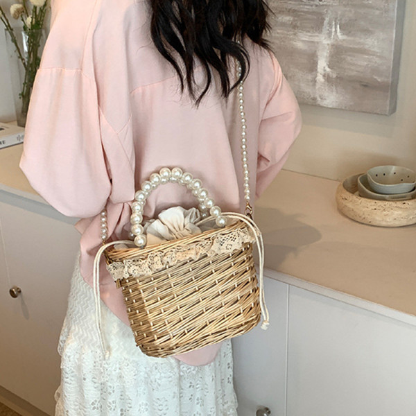 Khaki Daily Patchwork Pearl Weave Bags