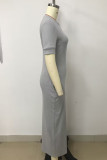 Purple Casual Street Solid Patchwork Pocket O Neck Long Dresses