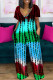 Blue Elegant Gradient Camouflage Print Patchwork Pocket V Neck Loose Jumpsuits