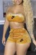 Yellow Casual Print Letter Strapless Sleeveless Two Pieces