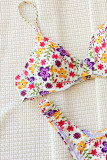 White Sportswear Print Patchwork Swimwears(With Paddings)