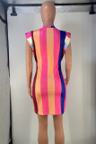 Multicolor Casual Color Block Patchwork O Neck Printed Dresses
