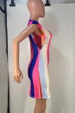 Multicolor Casual Color Block Patchwork O Neck Printed Dresses