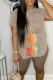 Dark Gray Casual Print Patchwork O Neck Short Sleeve Two Pieces