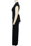 Tangerine Red Casual Elegant Solid Patchwork Pocket V Neck Regular Jumpsuits