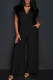 Black Casual Elegant Solid Patchwork Pocket V Neck Regular Jumpsuits