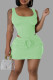 Green Sweet Solid Patchwork Draw String Pocket Square Collar Sleeveless Two Pieces