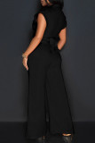Tangerine Red Casual Elegant Solid Patchwork Pocket V Neck Regular Jumpsuits