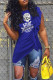 White Casual Print Patchwork Flounce Fold O Neck T-Shirts