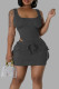 Black Sweet Solid Patchwork Draw String Pocket Square Collar Sleeveless Two Pieces