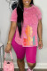 Rose Red Casual Print Patchwork O Neck Short Sleeve Two Pieces