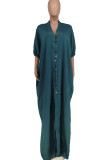 Yellow Elegant Solid Patchwork Buttons V Neck Long Dresses