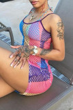 Multicolor Sexy Color Block Hollowed Out Patchwork See-through Swimwears Cover Up