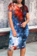 Blue Street Print Patchwork O Neck Wrapped Skirt Dresses