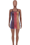 Multicolor Sexy Color Block Hollowed Out Patchwork See-through Swimwears Cover Up
