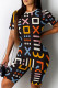 Colour Casual Print Patchwork O Neck Short Sleeve Two Pieces