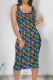 Multicolor Vintage Print Patchwork U Neck Wrapped Skirt Dresses