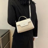 Brown Casual Simplicity Solid Patchwork Weave Bags