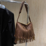 Deep Coffee Casual Daily Solid Tassel Bags
