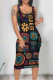 Black Casual Print Graffiti U Neck One Step Skirt Dresses