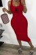 Red Casual Simplicity Print Letter U Neck One Step Skirt Dresses