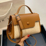 Brown Casual Simplicity Solid Patchwork Weave Bags