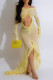 Yellow Sexy Solid Hollowed Out Patchwork Off the Shoulder Long Dresses