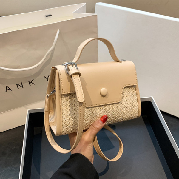 Khaki Casual Simplicity Solid Patchwork Weave Bags