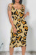 Yellow Casual Love Print Contrast U Neck One Step Skirt Dresses
