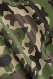 Grey Casual Camouflage Print Contrast U Neck One Step Skirt Dresses
