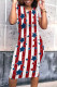 Red Street Print Patchwork O Neck Wrapped Skirt Dresses