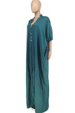 Yellow Elegant Solid Patchwork Buttons V Neck Long Dresses