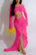 Rose Red Sexy Solid Hollowed Out Patchwork Off the Shoulder Long Dresses