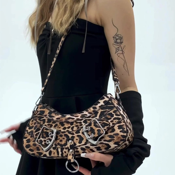 Yellow Daily Leopard Patchwork Zipper Bags