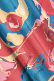 Blue Casual Gradient Print Contrast U Neck One Step Skirt Dresses