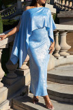 Cream White Celebrities Solid Patchwork Slit Off the Shoulder Long Sleeve Two Pieces