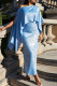 Light Blue Celebrities Solid Patchwork Slit Off the Shoulder Long Sleeve Two Pieces