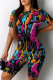 Orange Casual Print Patchwork O Neck Short Sleeve Two Pieces